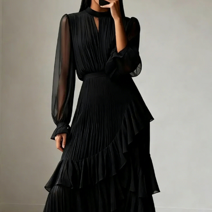 Clarisse | Vestido midi plisado con volantes