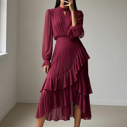 Clarisse | Vestido midi plisado con volantes