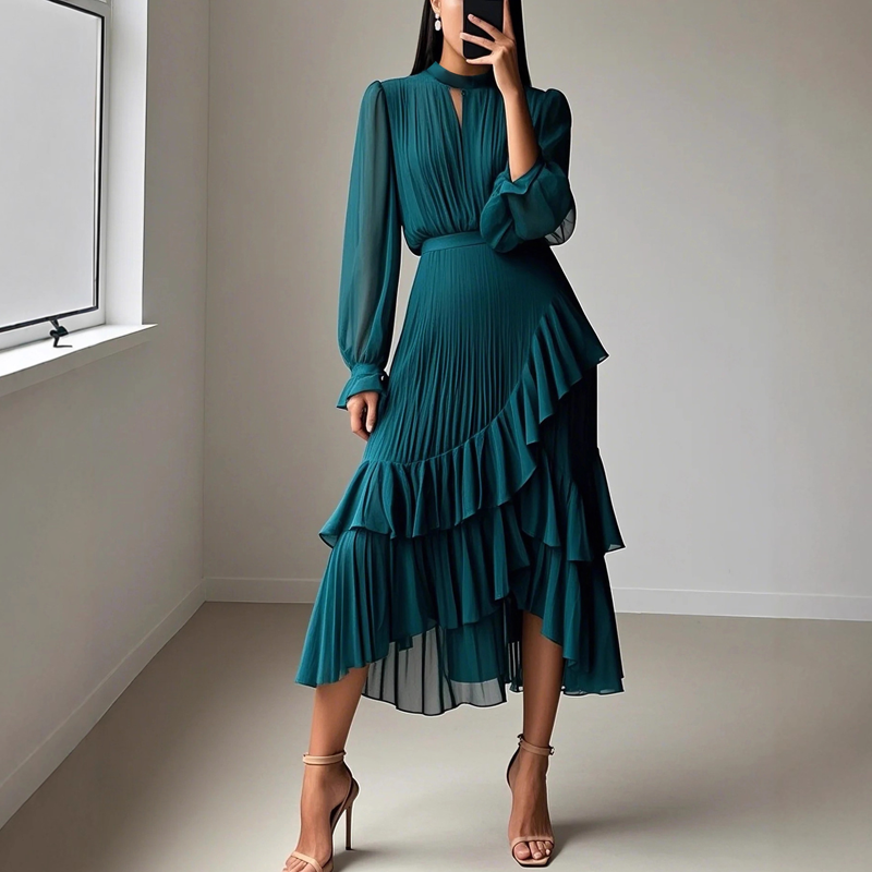 Clarisse | Vestido midi plisado con volantes