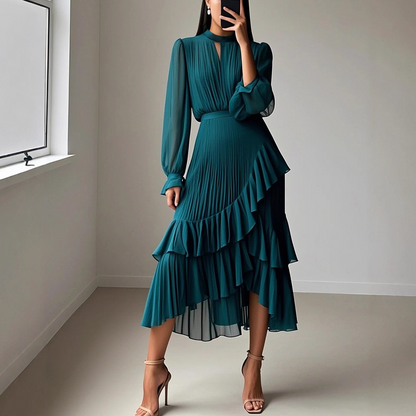 Clarisse | Vestido midi plisado con volantes