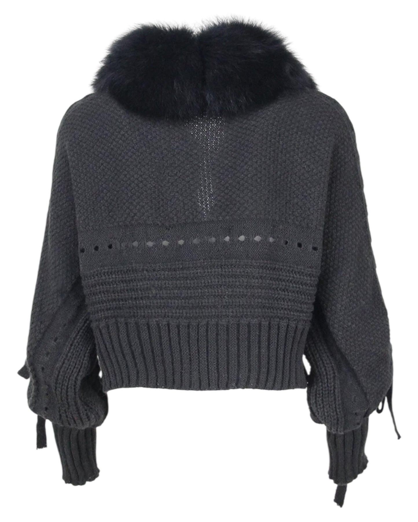 Yasi - Cardigan de lana con cuello de piel auténtica negro
